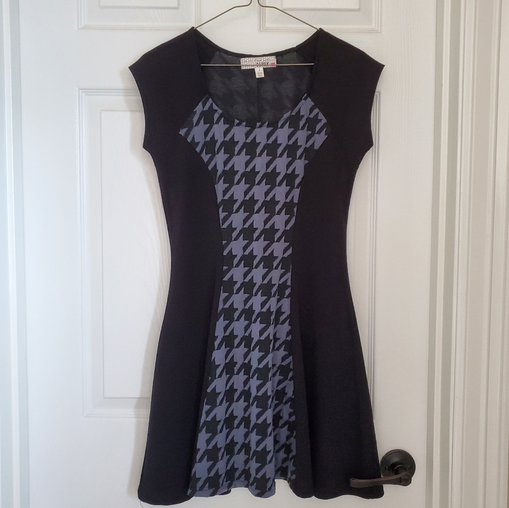 Houndstooth Pattern Black and Blue Dress